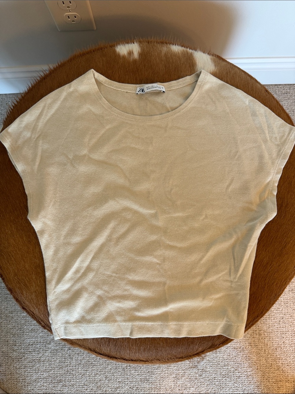 Zara Light Cream Short Sleeve Knit Top